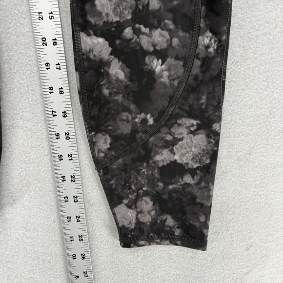 Athleta Rainier Printed Tight Leggings Womens L Black Floral Zip Pockets Ankle - Picture 8 of 12